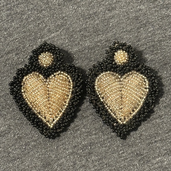 Jewelry - Beaded Heart Earrings, Black & Clear Design